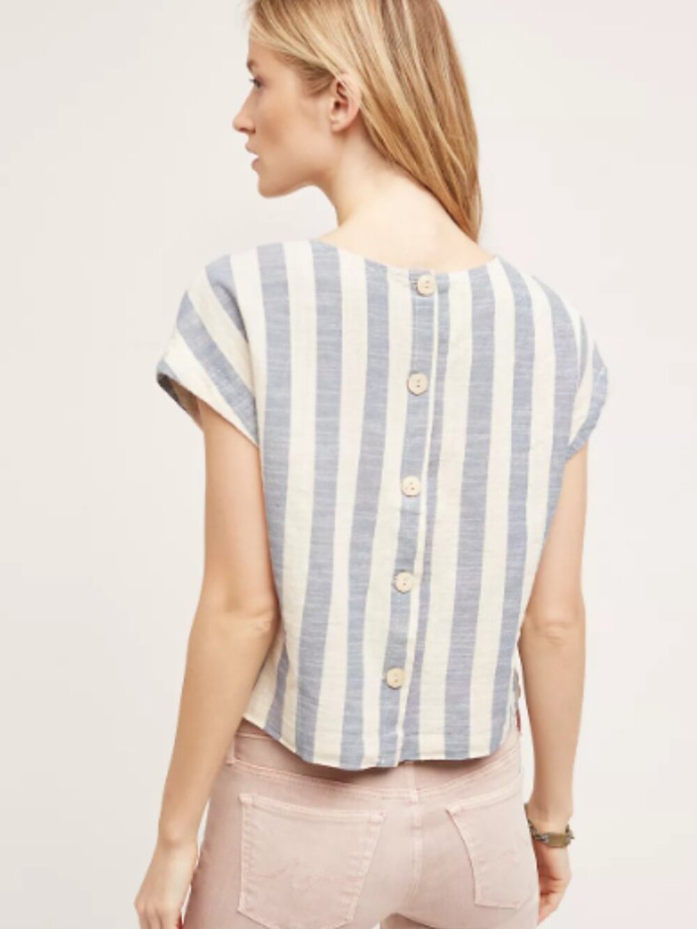 Anthropologie Maeve Dulcy Tee Striped Short Sleeve Button Back Shirt Size XL - Picture 2 of 10